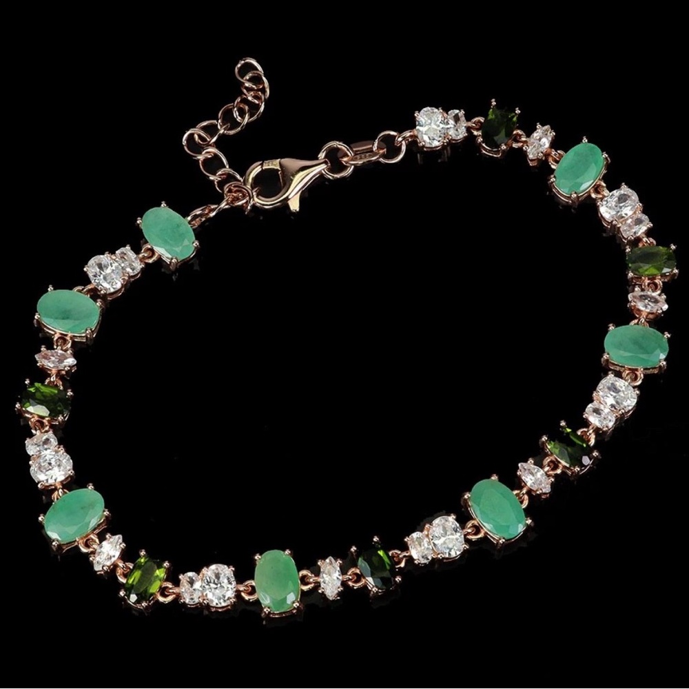 Genuine Emerald Bracelet 14K Rose Gold plated over 925 Sterling Silver 7.5in